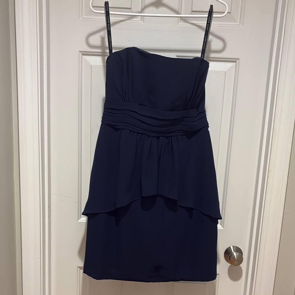 Alfred Angelo Blue Strapless Tiered Peplum Cocktail Dress